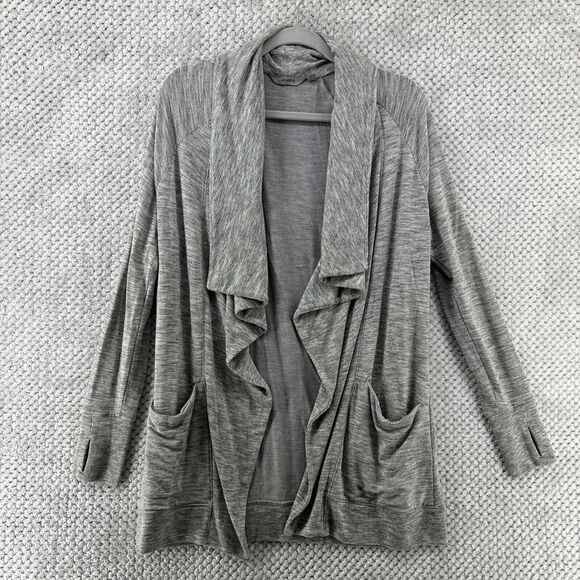 Athleta Sweaters - Athleta Sweater Women S Heather Gray Long Cardigan Open Front Thumb Hole Pockets